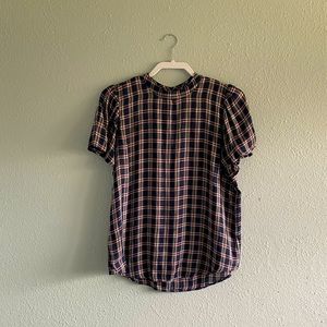 Loft Plaid Mock Neck Blouse Size Small